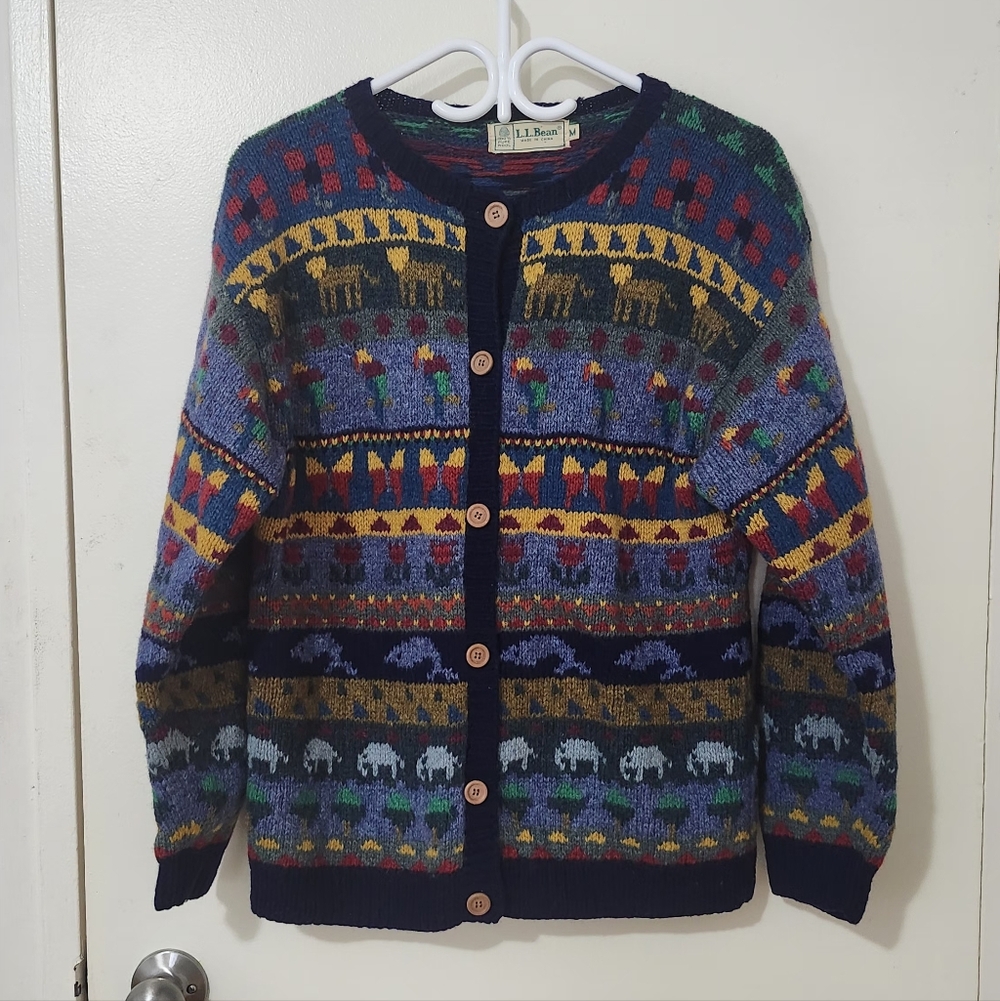 L.L. Bean Multicolor Patterned Sweater 100% Wool